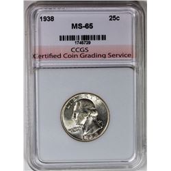 1938 WASHINGTON QUARTER CCGS GEM BU SEMI-KEY