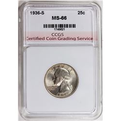 1936-S WASHINGTON QUARTER CCGS SUPERB GEM BU