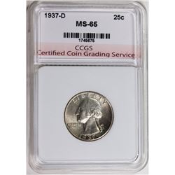 1937-D WASHINGTON QUARTER CCGS GEM BU