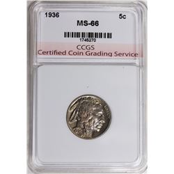 1936 BUFFALO NICKEL CCGS SUPERB GEM BU