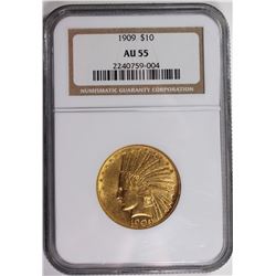 1909 $10 GOLD INDIAN NGC AU 55 NICE!