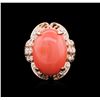Image 2 : 14.35 ctw Pink Coral and Diamond Ring - 14KT Rose Gold