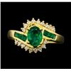 Image 2 : 1.00 ctw Emerald and Diamond Ring - 14KT Yellow Gold