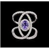 Image 2 : 0.73 ctw Tanzanite and Diamond Ring - 14KT White Gold