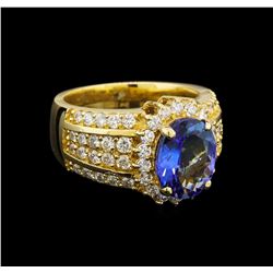 14KT Yellow Gold 3.29 ctw Tanzanite and Diamond Ring