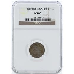 1907 Netherland 5 Cents Coin NGC MS66