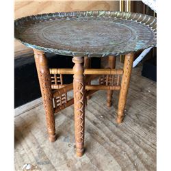 BRASS TRAY TOP FOLDING SIDE TABLE