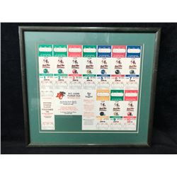 1989 B.C LIONS FOOTBALL UNCUT SEASON TICKETS (FRAMED)