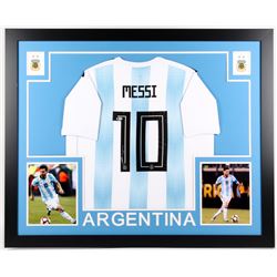 Lionel Messi Signed Argentina 35x43 Custom Framed Jersey Display (Beckett COA)