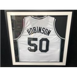 David Robinson Signed Spurs Jersey 32" X 30" Framed Display (JSA COA)