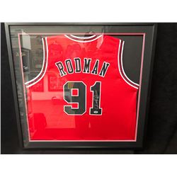 Dennis Rodman Signed Bulls Jersey 32" x 30" Framed Display (PSA COA)