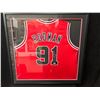 Image 1 : Dennis Rodman Signed Bulls Jersey 32" x 30" Framed Display (PSA COA)