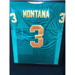 JOE MONTANA SIGNED NOTRE DAME FIGHTING IRISH JERSEY 28" X 32" FRAMED DISPLAY W/ COA