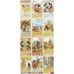 Mickey Mouse Globetrotters Uncut Sheet of 12 Cards (1937).