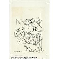 Pete Alvarado - The Aristokittens Meet Jiminy Cricket #1 Cover Original Art (Gold Key, 1971).