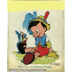 Walt Disney Studios - Pinocchio and Jiminy Cricket Painting Original Art (undated).