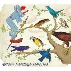 Mary-Alice Fisher - Bozo and the Birds Capitol Record Book Illustrations Original Art Group of 16 (C