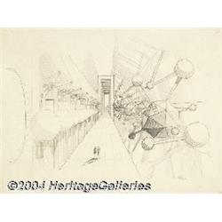 Forbidden Planet Set Design Original Production Art (MGM, 1956).