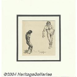 Frank Frazetta - Two Male Nudes Sketch Original Art (undated).