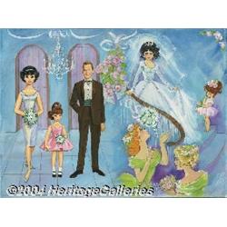 Irene Geiger - Wedding Paper Dolls Cover Original Art (Saalfield, 1971).