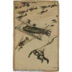 Clayton Knight - Word War II Dogfight Illustration Original Art (1931).