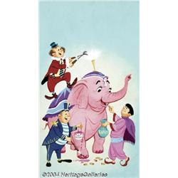 Norman Maurer (attributed) - "The Three Stooges with Elephant" Painting Original Art (undated).