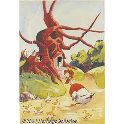 Sari - The Ducks of Dingle Dell Children's Book Cover Original Art (McLoughlin Brothers, 1941).