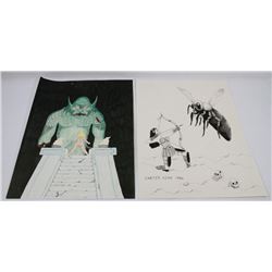 LOT OF 2 PIECES OF ORIGINAL ART, SIGNED, CARTER