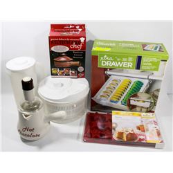 FLAT OF KITCHEN GADGETS INCLUDING STONEWARE CHEF,