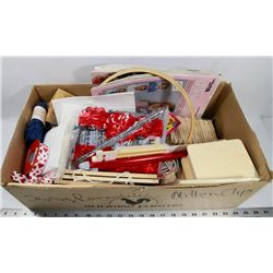 BOX OF ASSORTED CRAFT SUPPLIES INCLUDES KNITTING