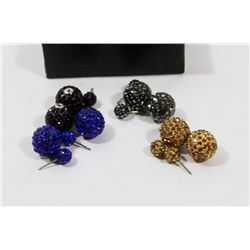 4 PAIRS OF NEW "DOUBLE THE FUN" SPARKLE BALLS STUD