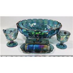 4PCS OF VINTAGE BLUE CARNIVAL GLASS