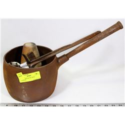 ANTIQUE METAL POT WITH CONTENTS