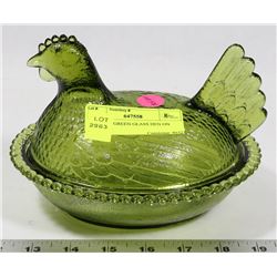 VINTAGE GREEN GLASS HEN ON NEST