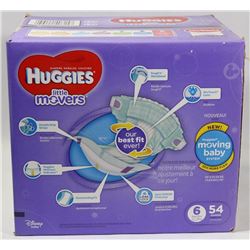 CASE OF 54 HUGGIES LITTLE MOVERS DIAPERS SIZE 6