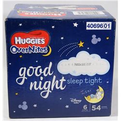 CASE OF 54 HUGGIES OVERNITES DIAPERS SIZE 6