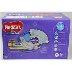 CASE OF 74 HUGGIES LITTLE MOVERS DIAPERS SIZE  4