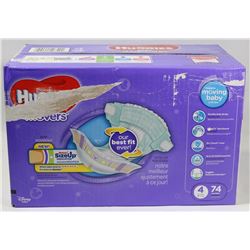 CASE OF 74 HUGGIES LITTLE MOVERS DIAPERS SIZE 4