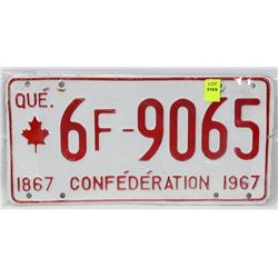 1967 QUEBEC CONFEDERATION LICENSE PLATE