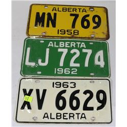3 VINTAGE ALBERTA LICENSE PLATES
