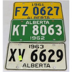 3 VINTAGE ALBERTA LICENSE PLATES