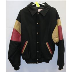 NEW SIZE 42 TRI-COLORED BOMBER JACKET WITH LEATHER