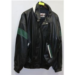 NEW SIZE LARGE MENS BLACK AND GREEN LEATHER JACKET