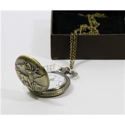 NEW BRONZE POCKET WATCH WITH CHAIN, ELK AND