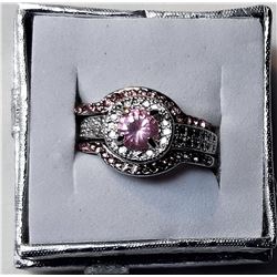 12)  PINK & WHITE TOPAZ 3 PCE WEDDING SET