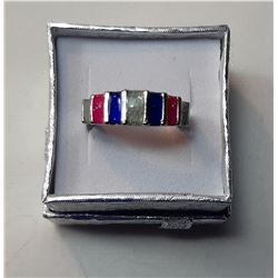 11)  MULTI COLORED AUSTRALIAN OPAL RING