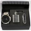 Image 1 : NEW MENS WATCH, POCKET KNIFE, AND FLASK SET