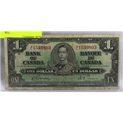 1937 CANADIAN KING GEORGE VI $1 DOLLAR BILL