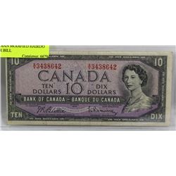 1954 CANADIAN MODIFIED PORTRAIT $10 DOLLAR BILL