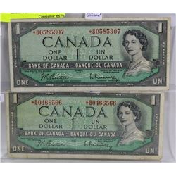 LOT OF 2- 1954 CANADIAN REPLACEMENT $1 DOLLAR BILL